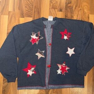 Stars, flag red white and blue handmade cardigan top size large‎ Fourth of July